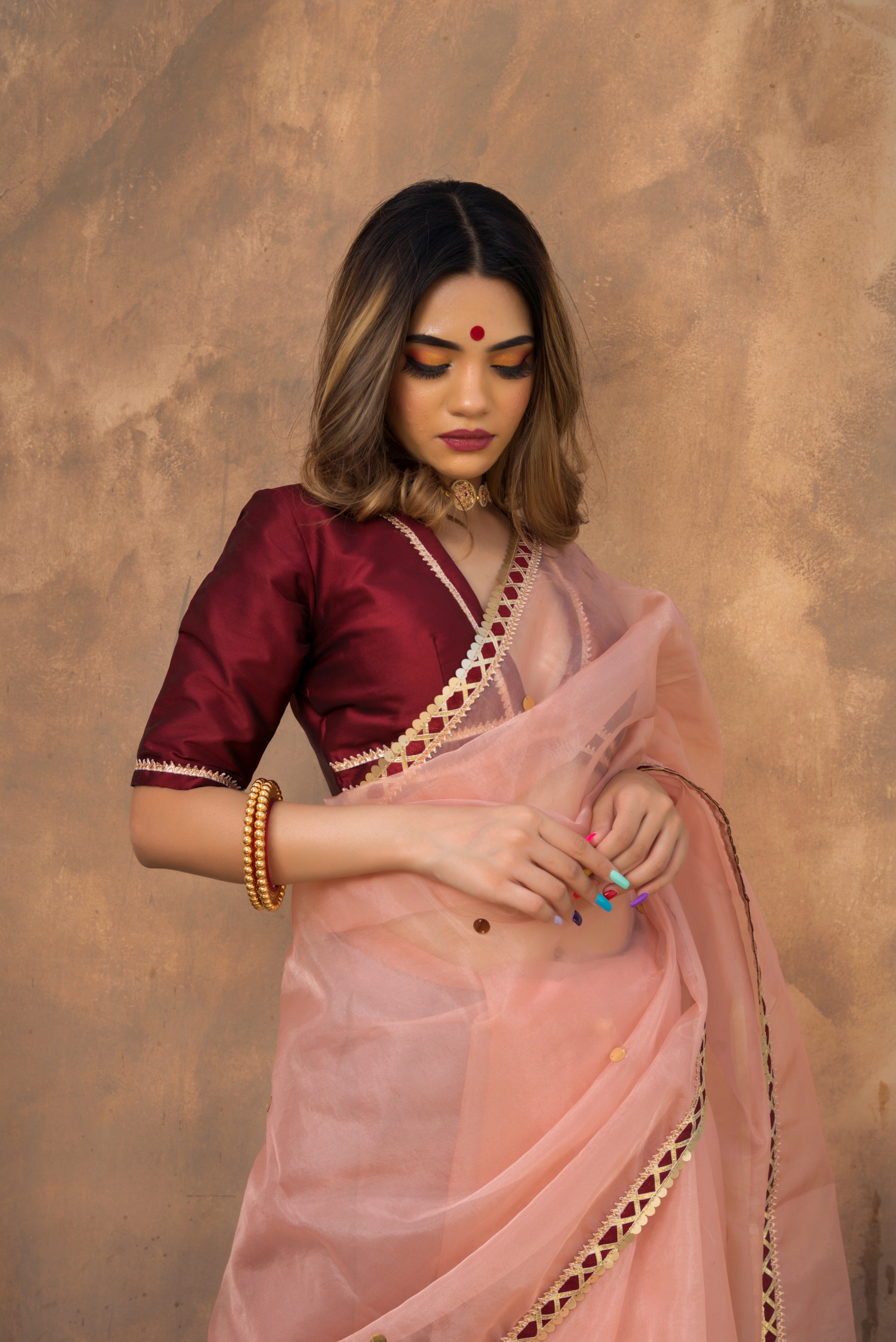 Peach woven art silk saree with blouse - Samvegi Creation - 4118256